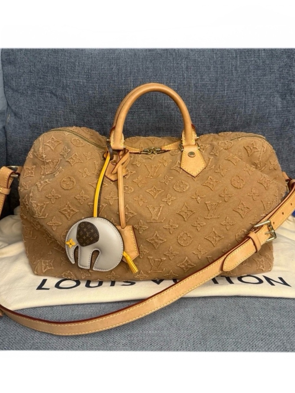 Louis Vuitton Speedy 35 bando Denim Monogram Stone wash Caramel